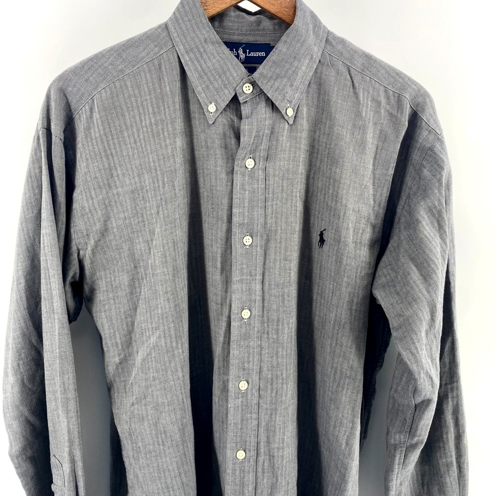 Ralph Lauren Blake 100% Cotton Button-Down Shirt Mens Gray Subtle Stripes Sz M - Picture 2 of 4